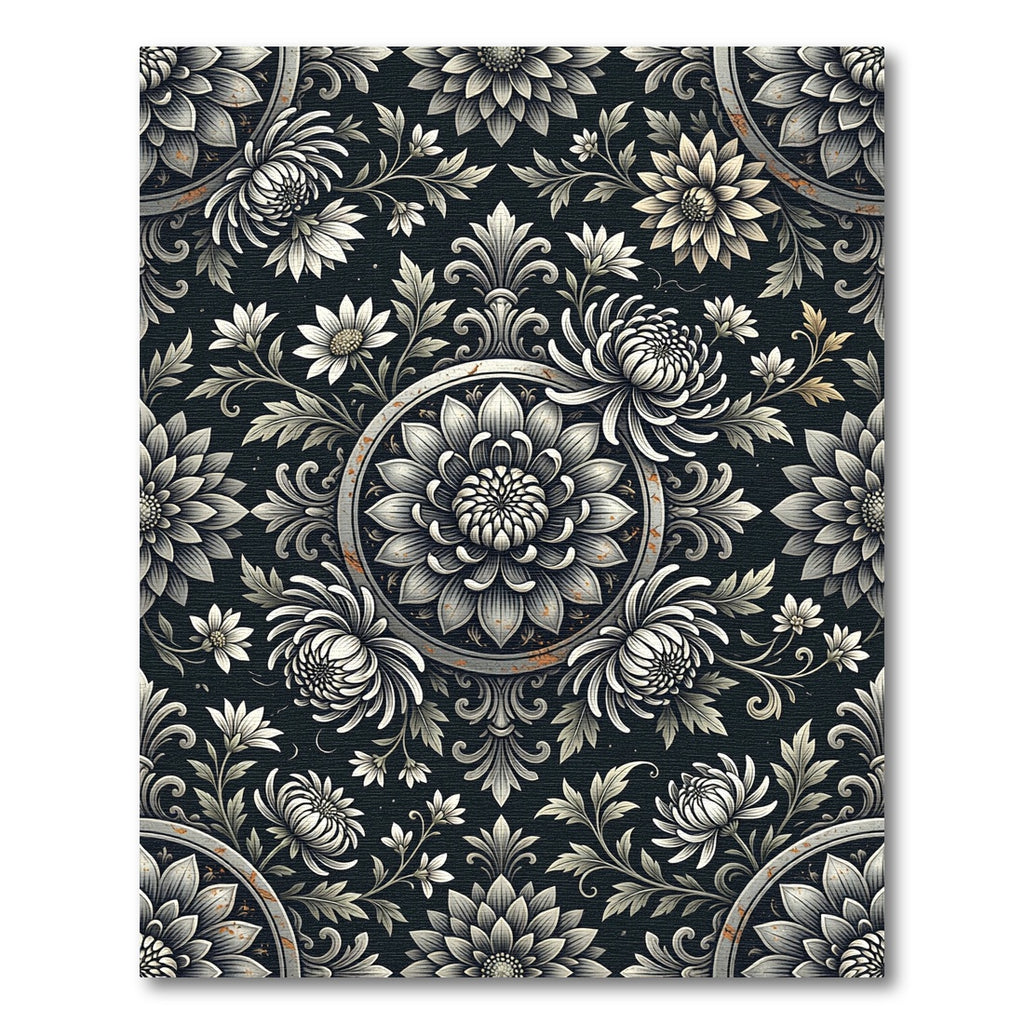 Monochromatic Floral Medallion Baroque Botanical Rug
