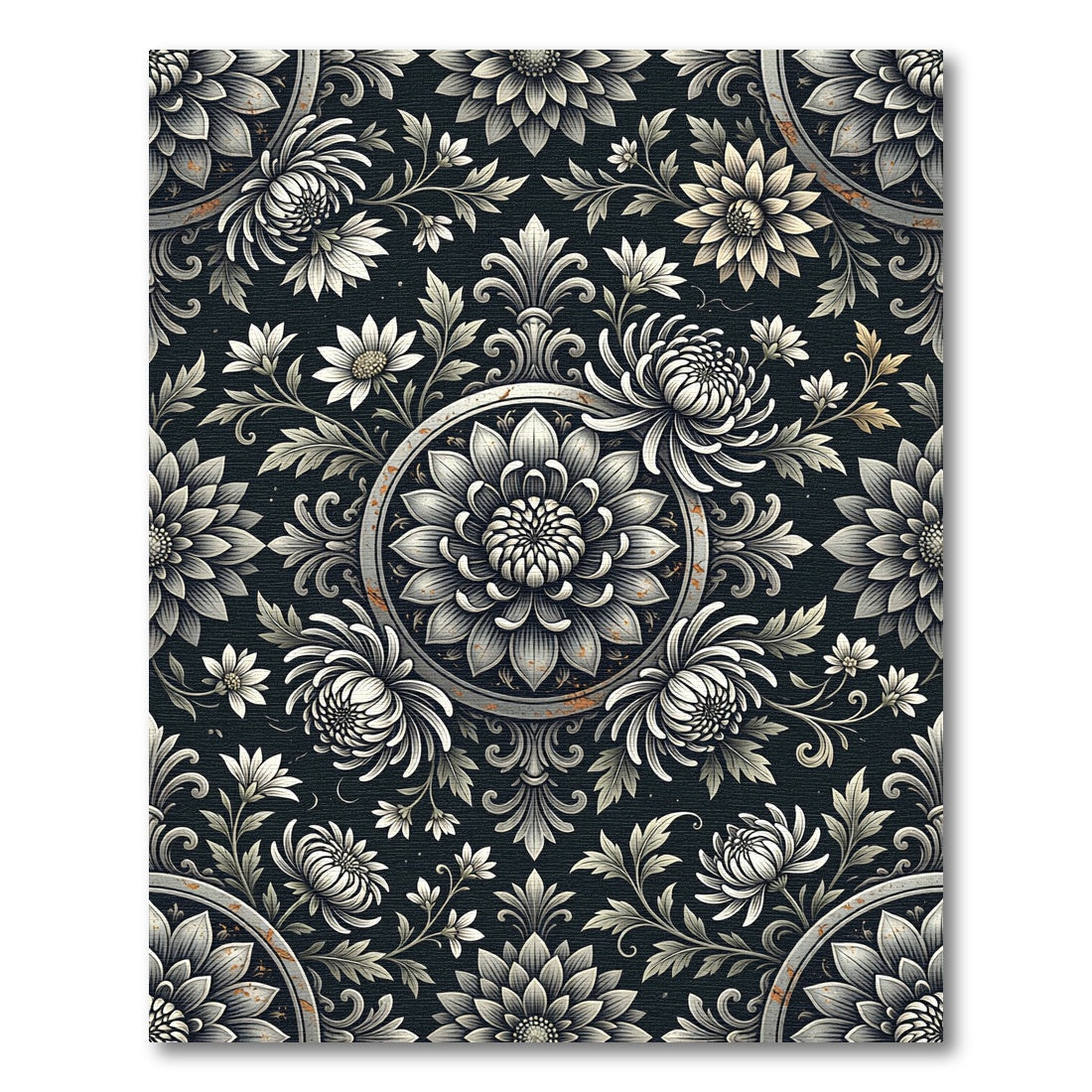 Monochromatic Floral Medallion Baroque Botanical Rug