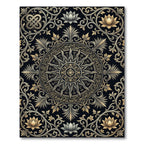 Gilded Lotus Mandala Charcoal Black Tapestry Rug