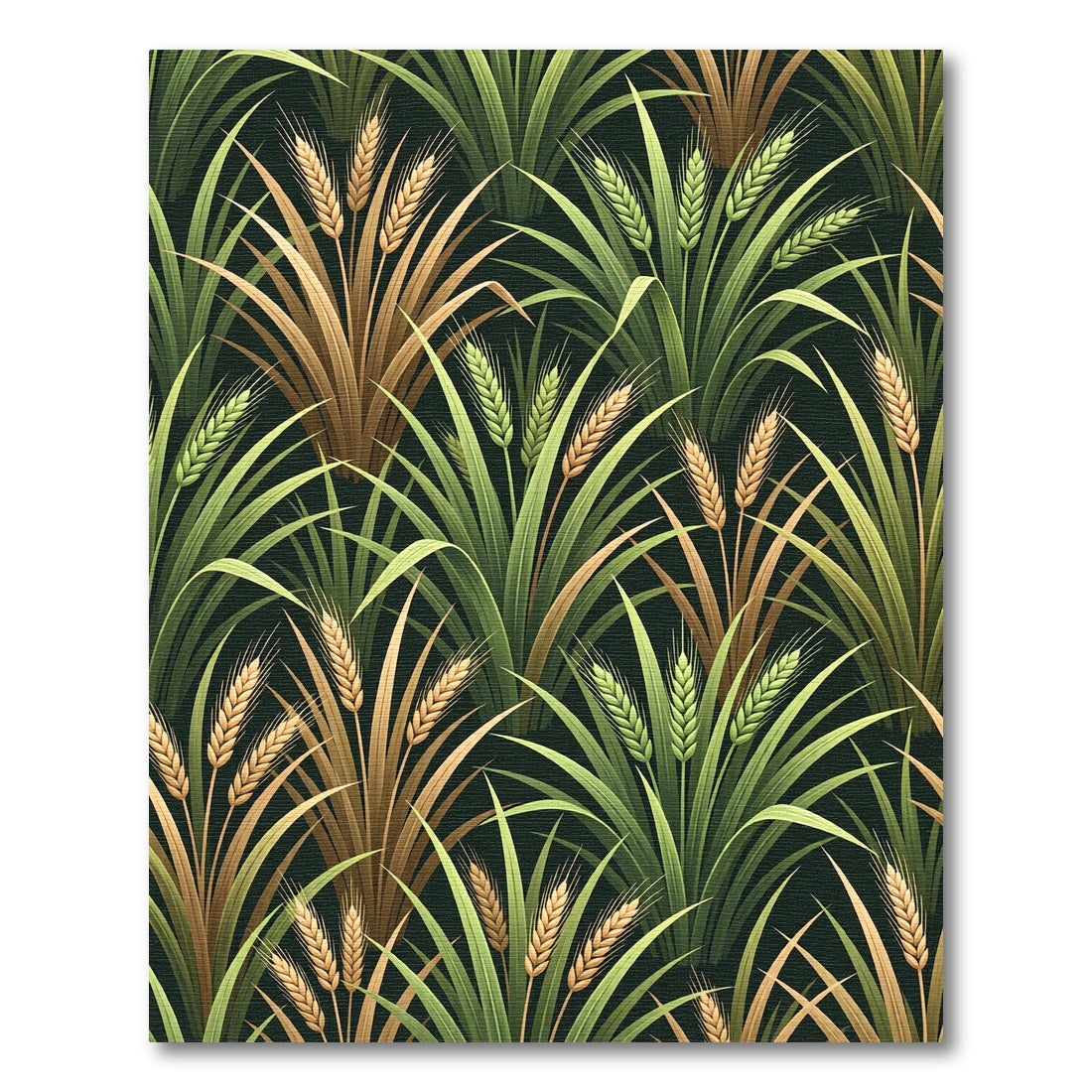Golden Wheat Stalks Botanical Forest Green Rug