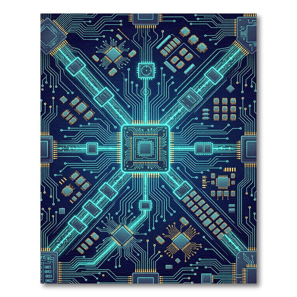 Luminous Neon Cybernetic Circuit Grid Rug