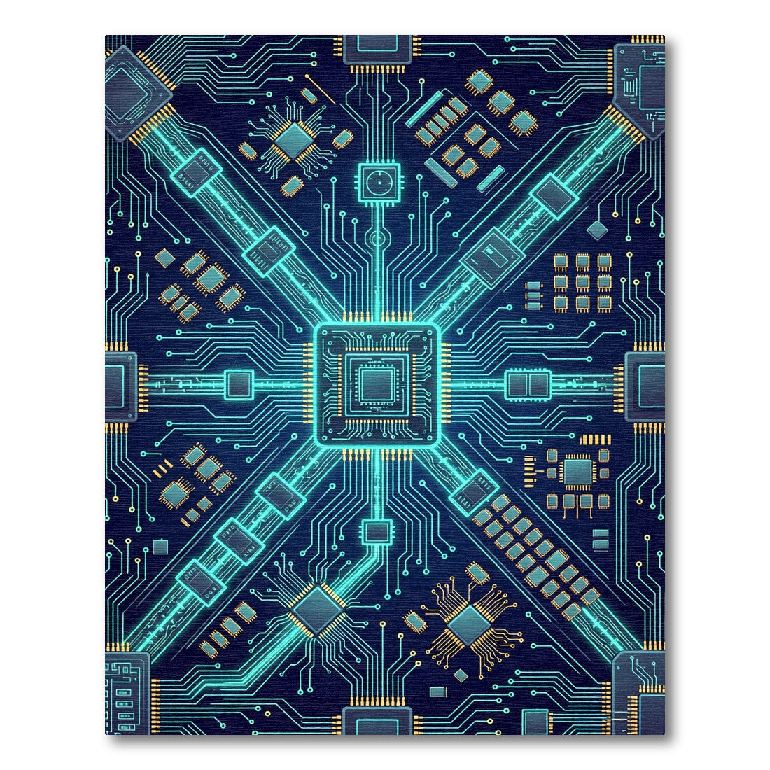 Luminous Neon Cybernetic Circuit Grid Rug