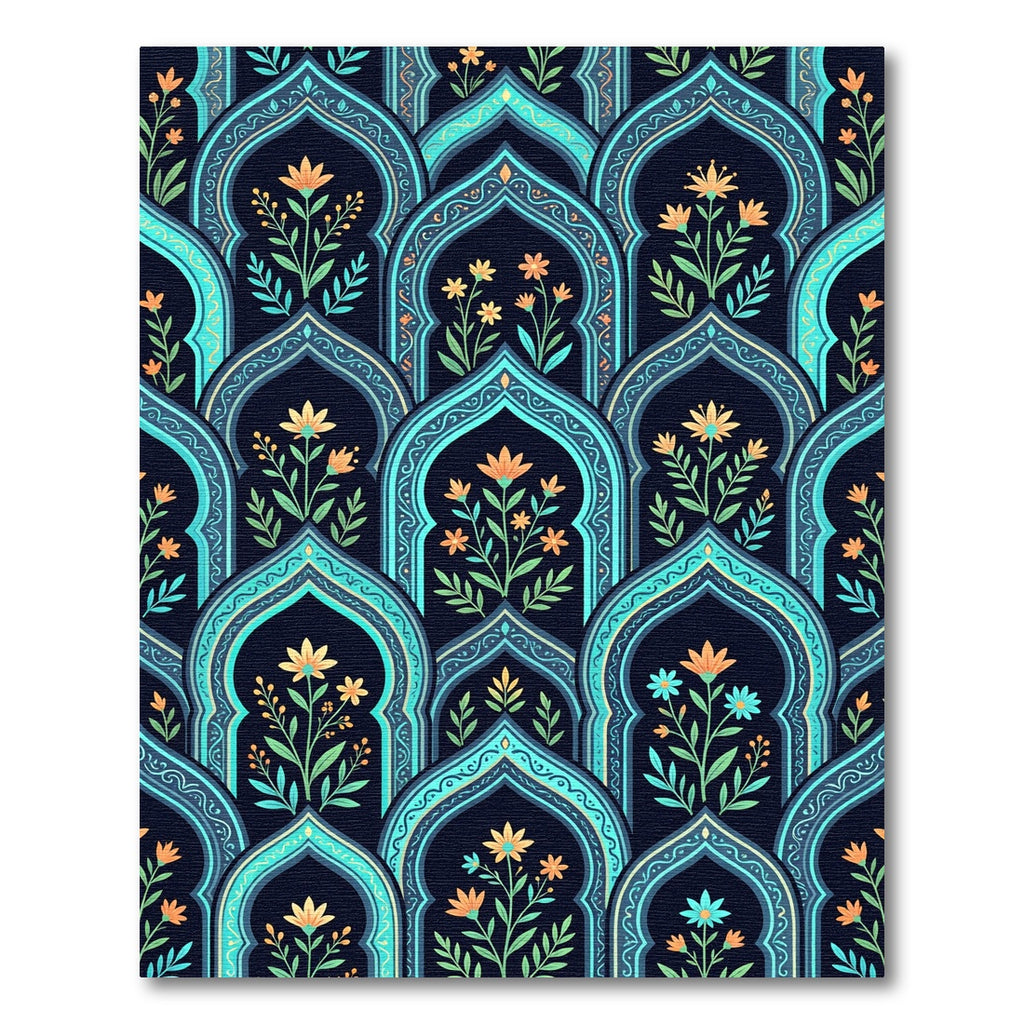 Teal Arch Floral Botanical Art Rug