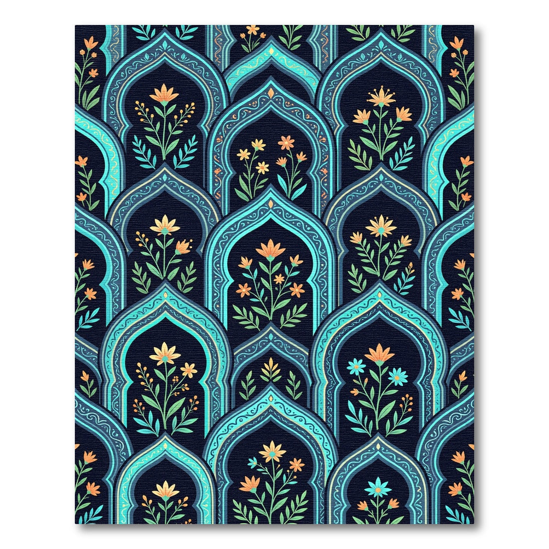 Teal Arch Floral Botanical Art Rug
