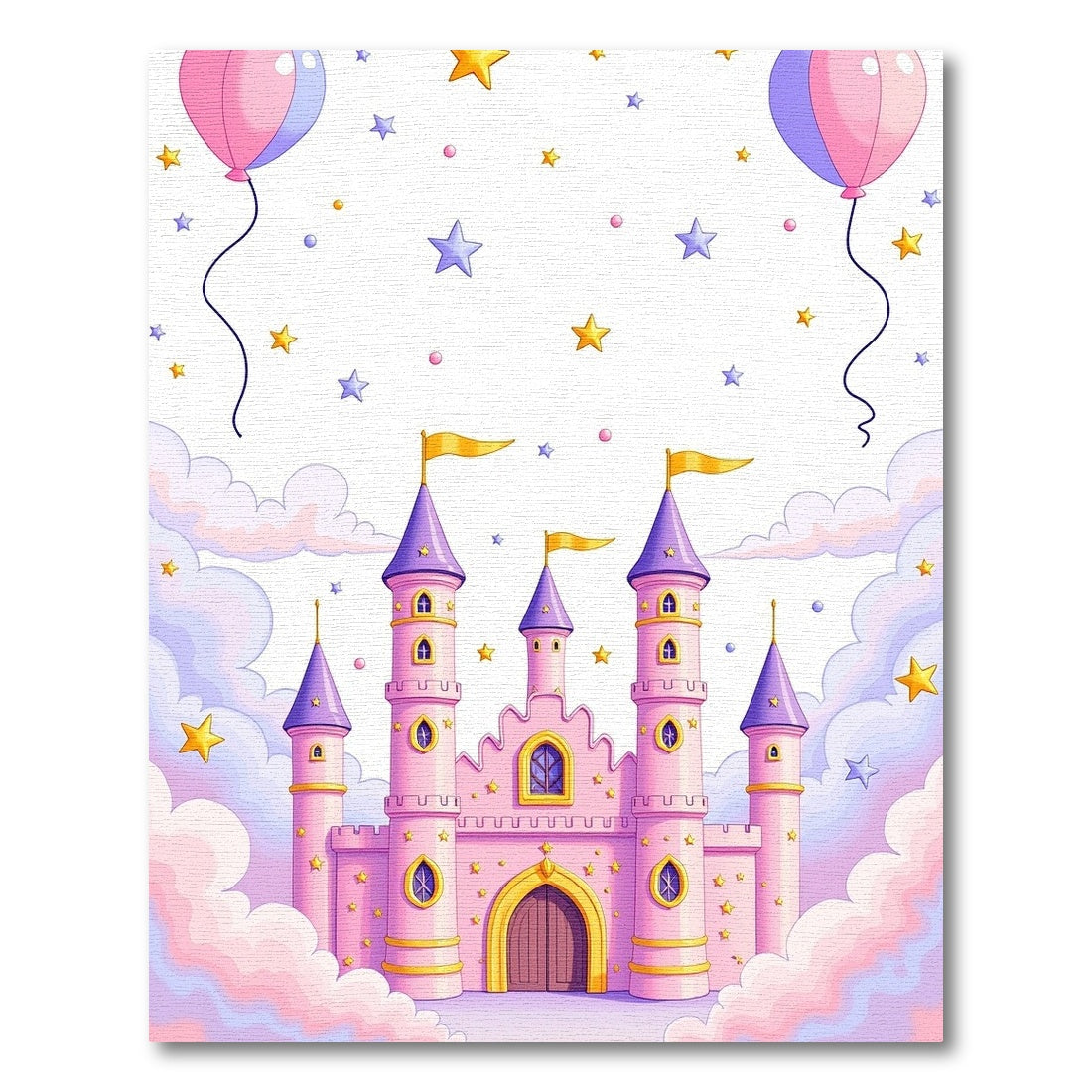 Pink Castle Clouds Stars Balloons Rug
