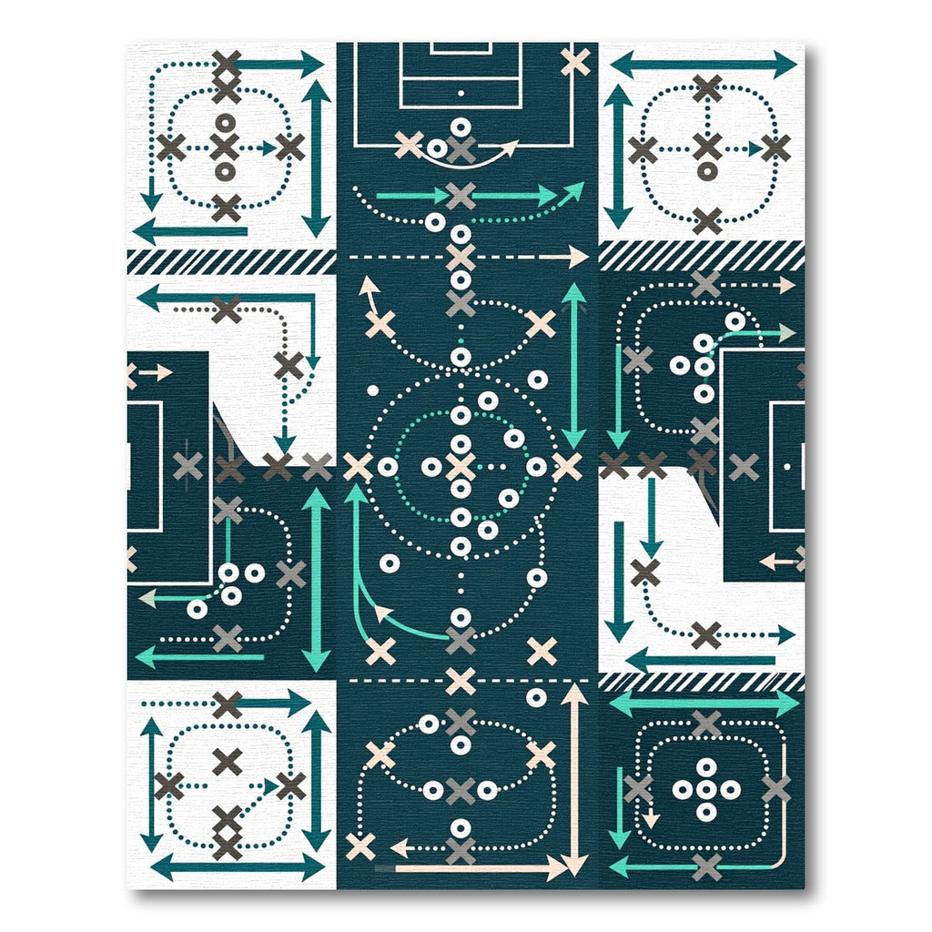 Modern Teal Navy Athletic Strategy Grid Rug