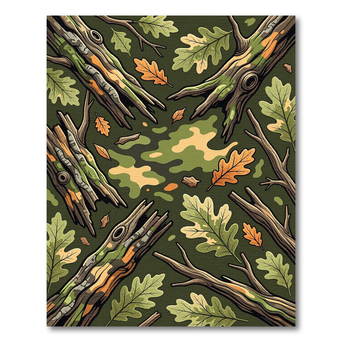 Earthy Forest Oak Branch Camo Rug