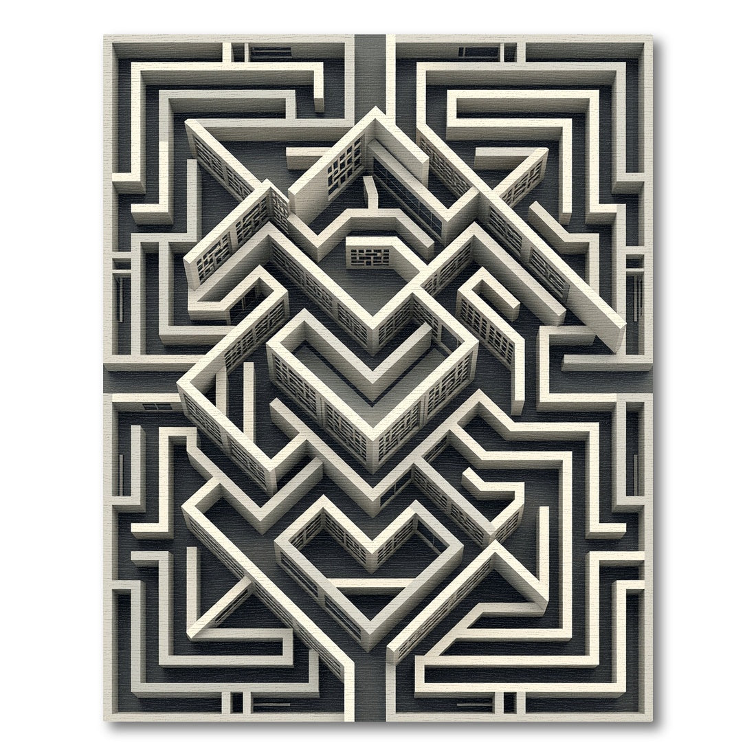 Monochrome Geometric Labyrinth Illusion Art Rug