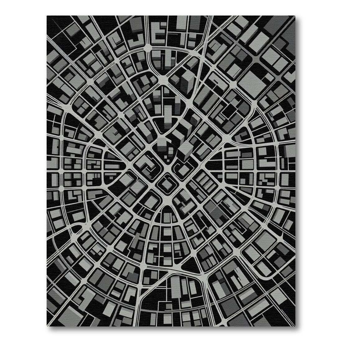 Modern Gray Urban Cityscape Grid Rug