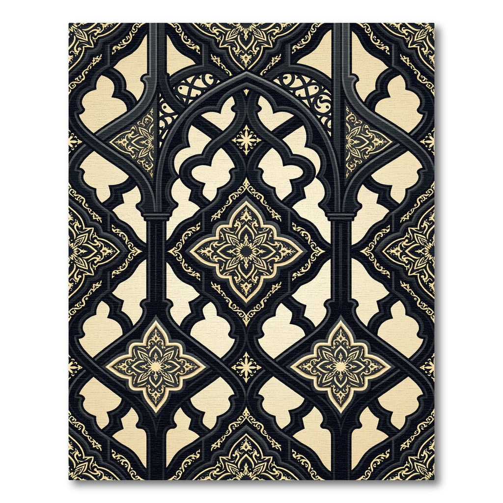 Gothic Ornate Gold Black Trellis Rug
