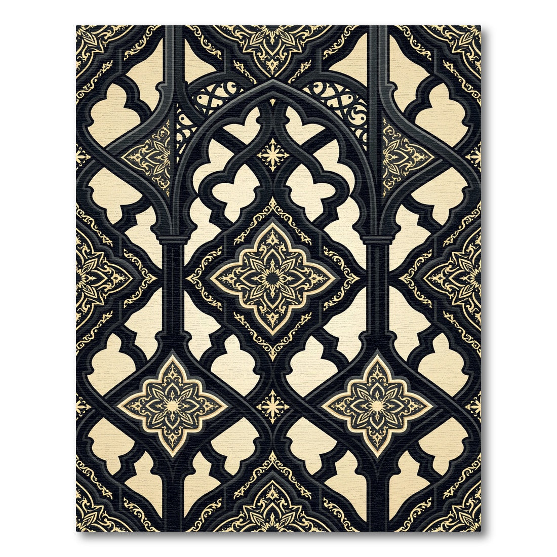 Gothic Ornate Gold Black Trellis Rug