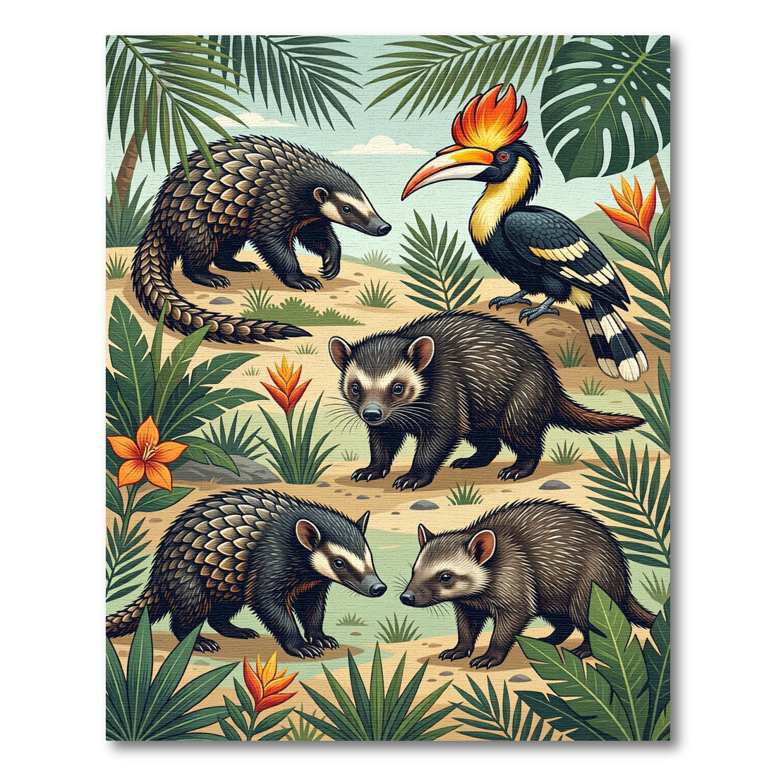Lush Tropical Rainforest Wildlife Meadow Rug