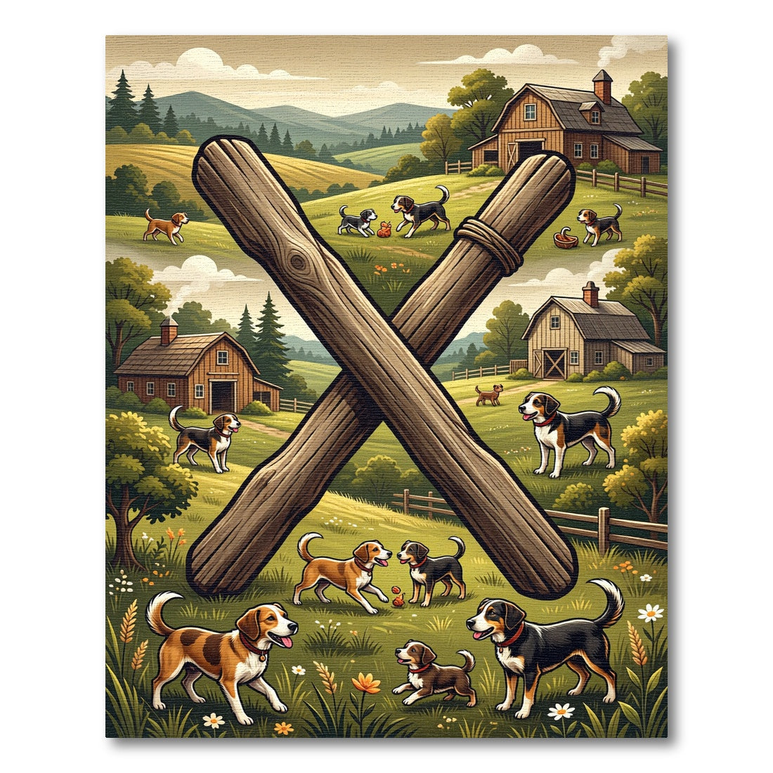 Rustic Country Farmhouse Beagle Landscape Rug