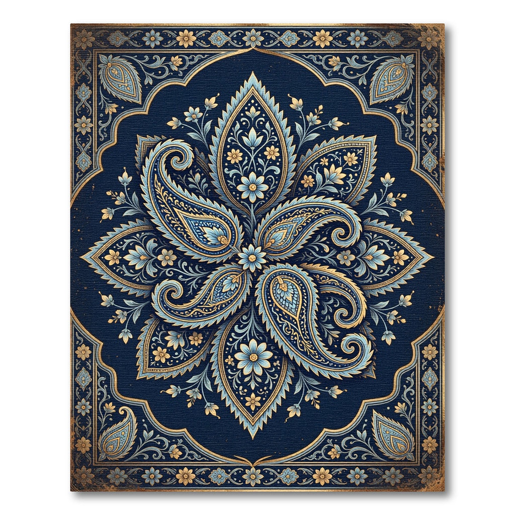 Ornate Midnight Blue Paisley Medallion Rug