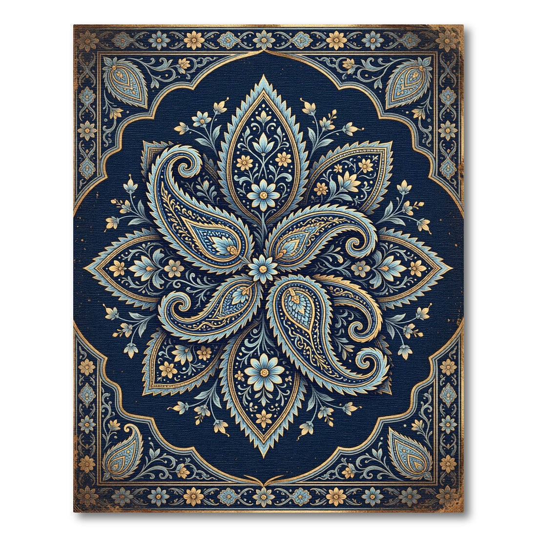 Ornate Midnight Blue Paisley Medallion Rug