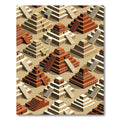 Isometric Terracotta Aztec Step Pyramid Tiled Rug
