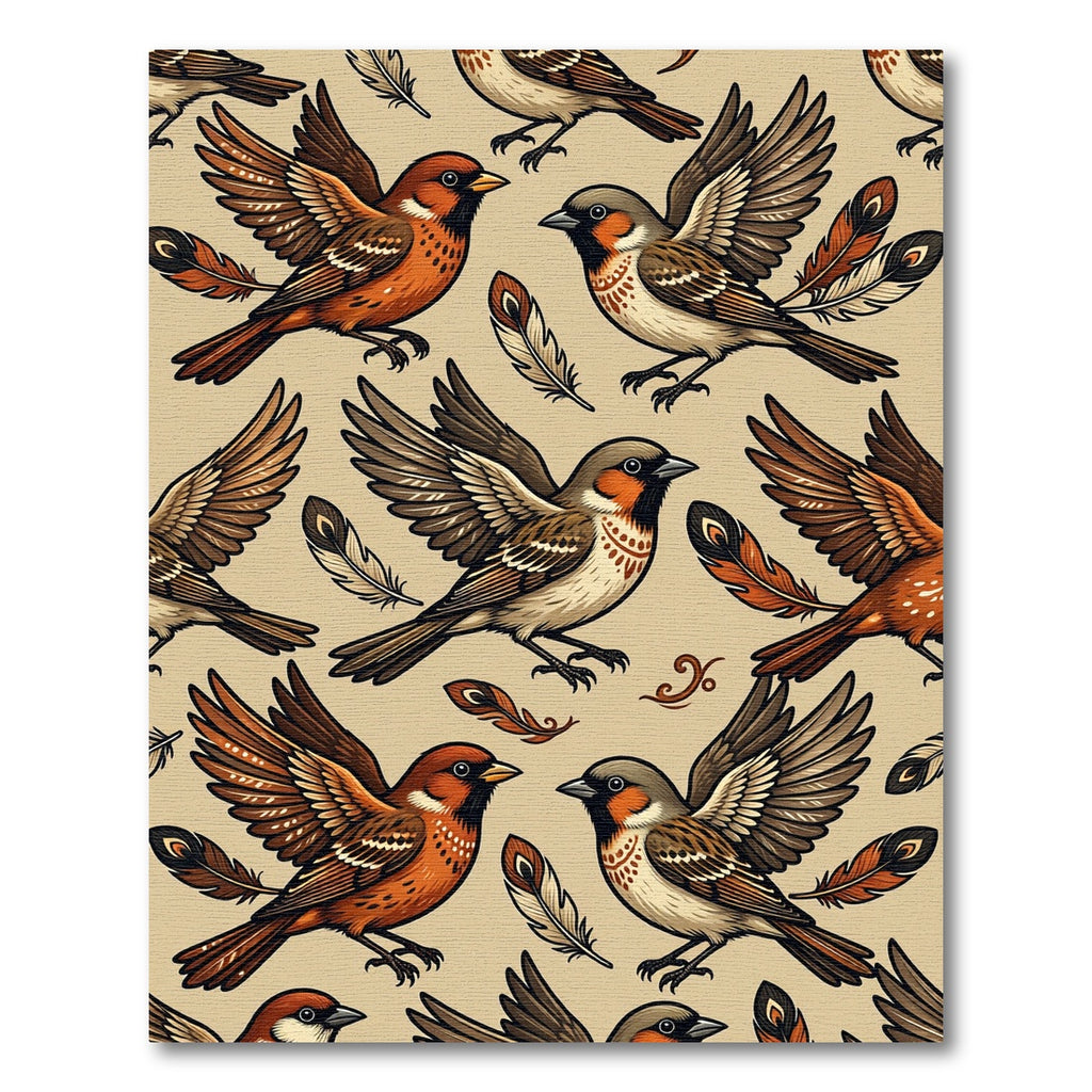 Earthy Sparrow Feather Flight Illustration Rug
