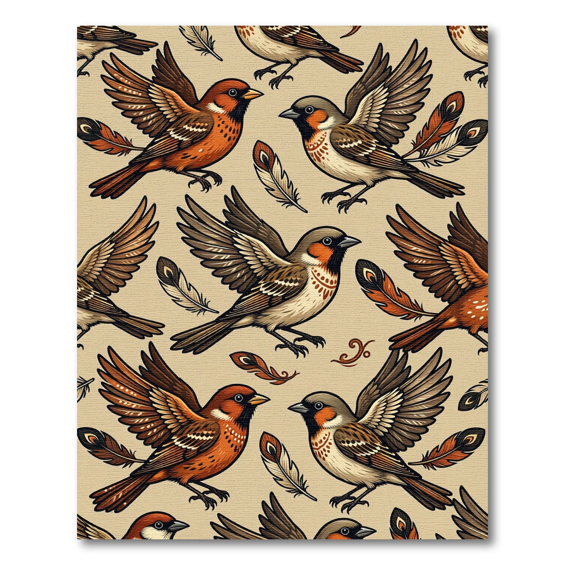 Earthy Sparrow Feather Flight Illustration Rug