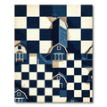Navy Blue Checkerboard Barn House Landscape Rug