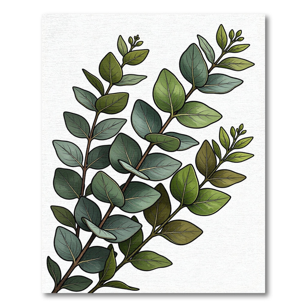 Earthy Green Eucalyptus Botanical Branch Rug