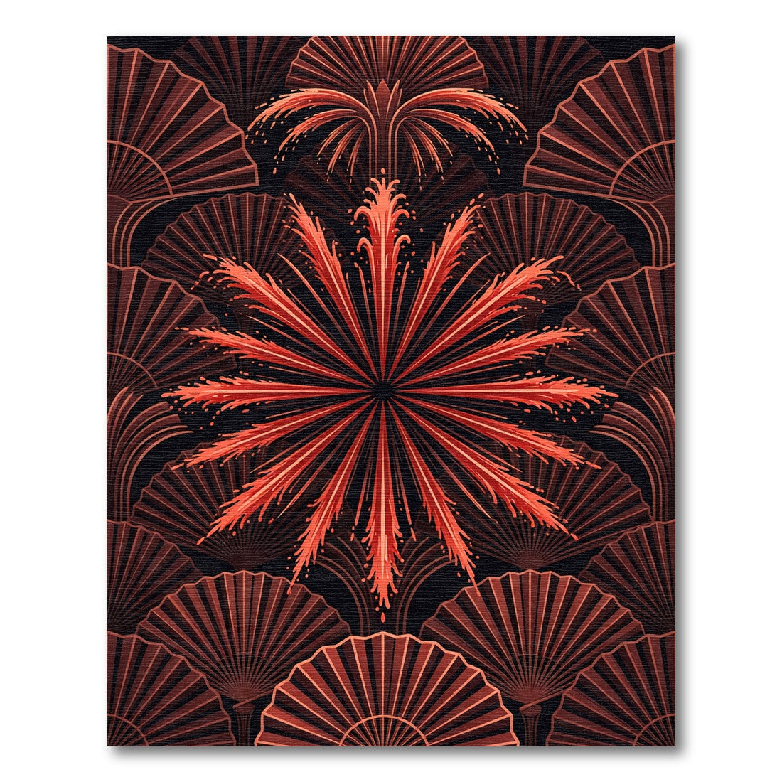 Crimson Fan Blast Art Deco Rug
