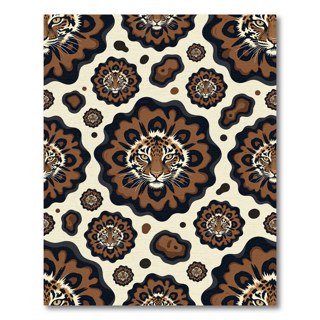 Earthy Tiger Face Floral Medallion Rug