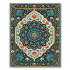 Ornate Teal Orange Floral Medallion Rug