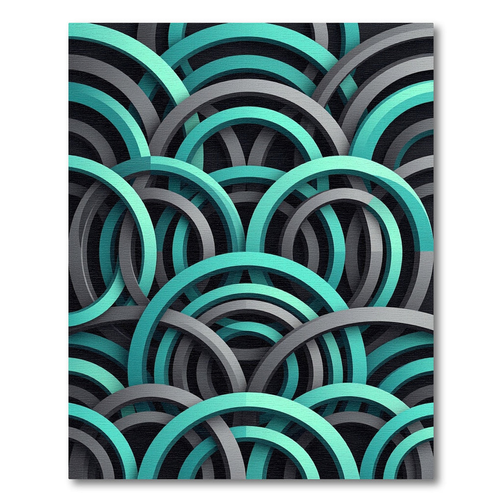 Turquoise and Charcoal Interlocking Geometric Arc Rug