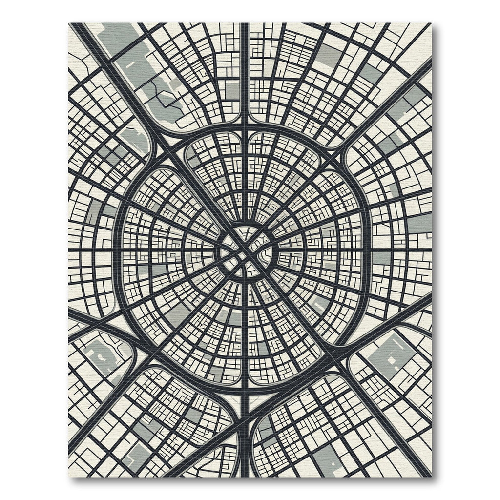 Monochromatic Urban Radiating Grid Map Rug