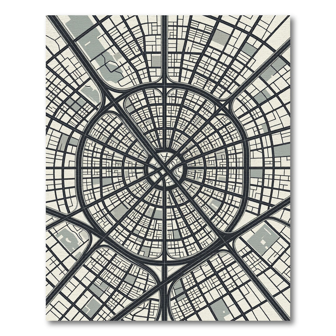 Monochromatic Urban Radiating Grid Map Rug