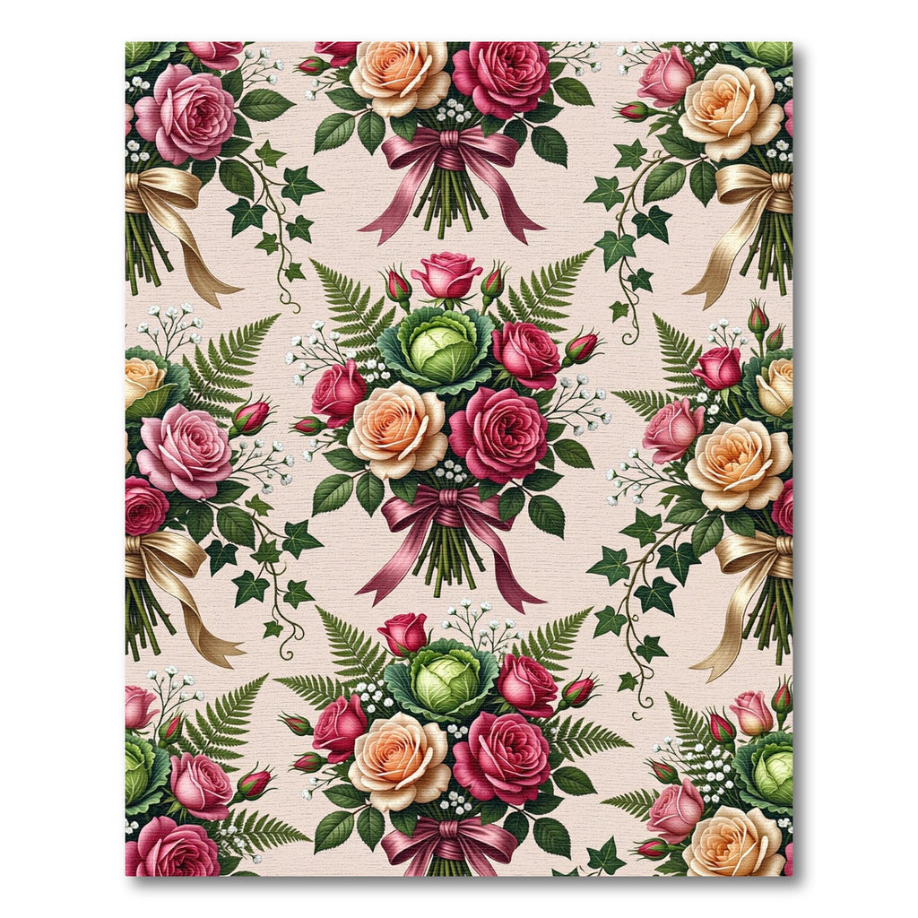 Romantic Rose and Cabbage Floral Bouquet Rug