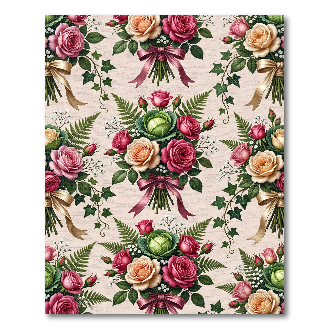Romantic Rose and Cabbage Floral Bouquet Rug