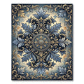 Ornate Blue and Gold Floral Damask Rug
