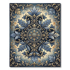 Ornate Blue and Gold Floral Damask Rug