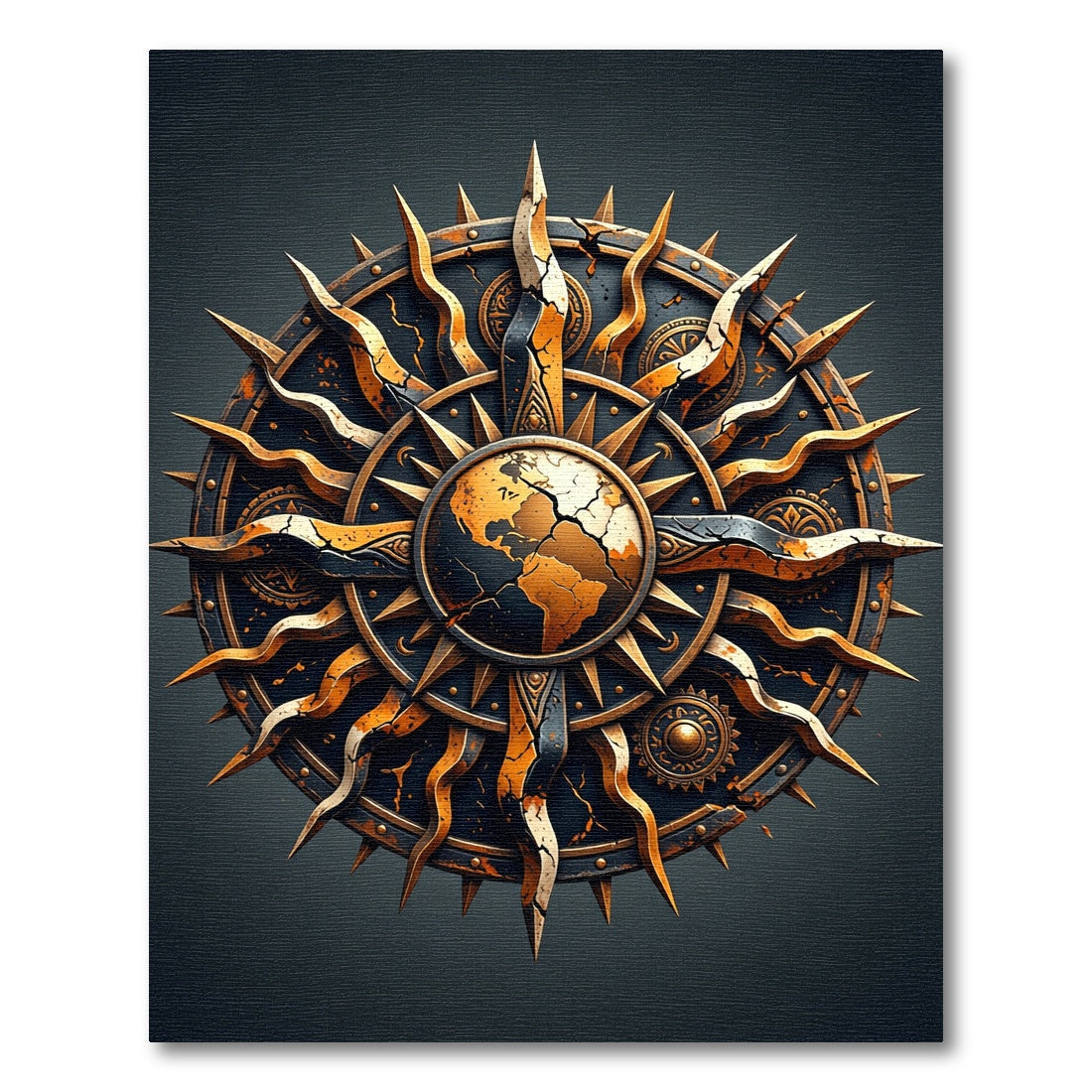 Celestial Golden Sun Earth Medallion Rug