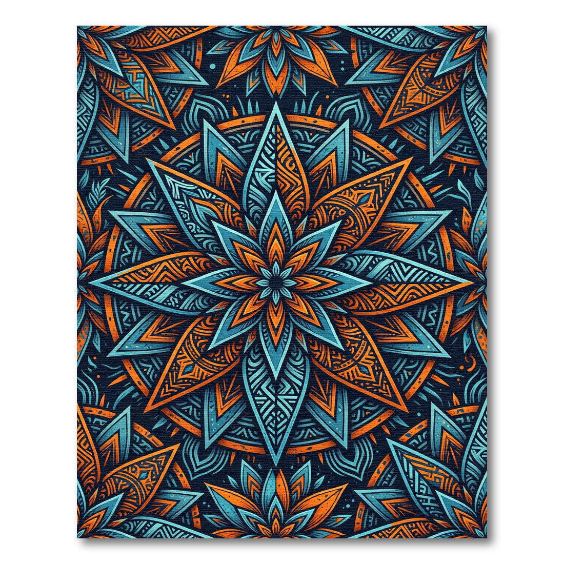 Vibrant Teal and Orange Star Mandala Rug