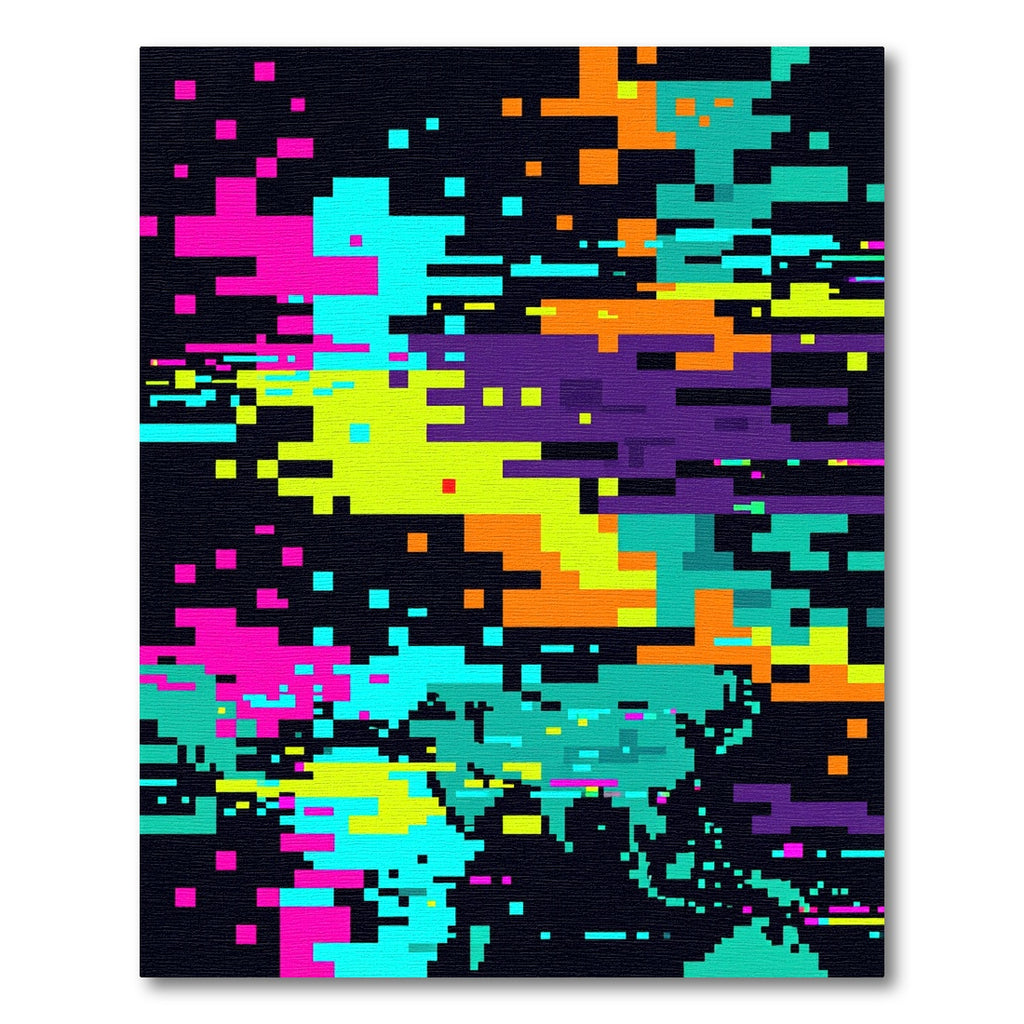 Neon Glitch Digital Pixel Art Abstract Rug