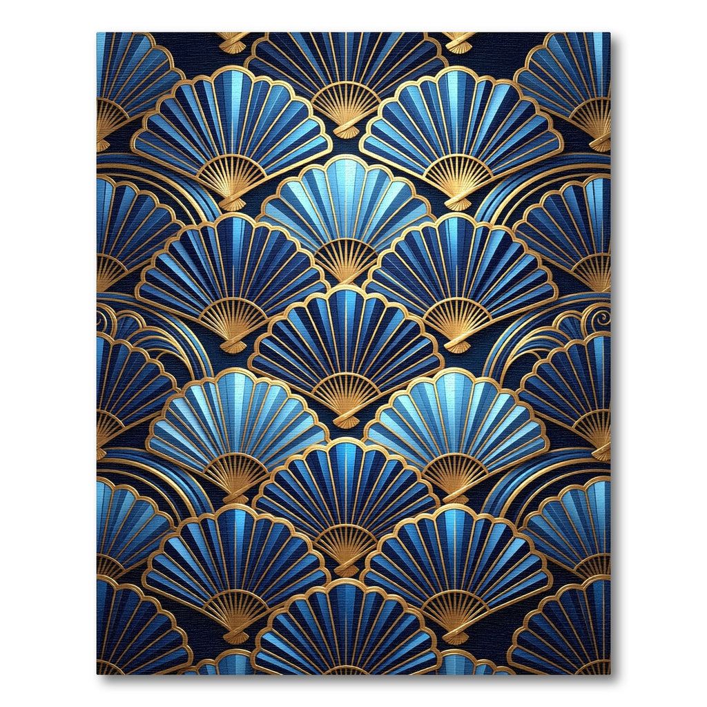 Royal Blue Gold Fan Arrangement Rug
