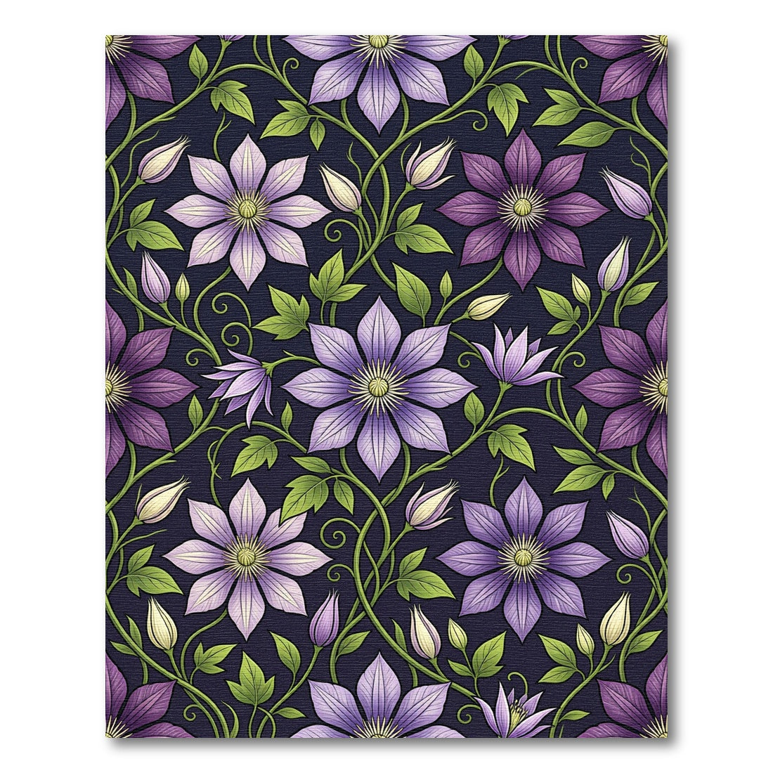 Elegant Purple Clematis Botanical Floral Rug