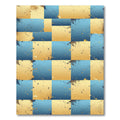 Modern Abstract Blue Gold Checkered Mosaic Rug