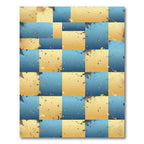 Modern Abstract Blue Gold Checkered Mosaic Rug