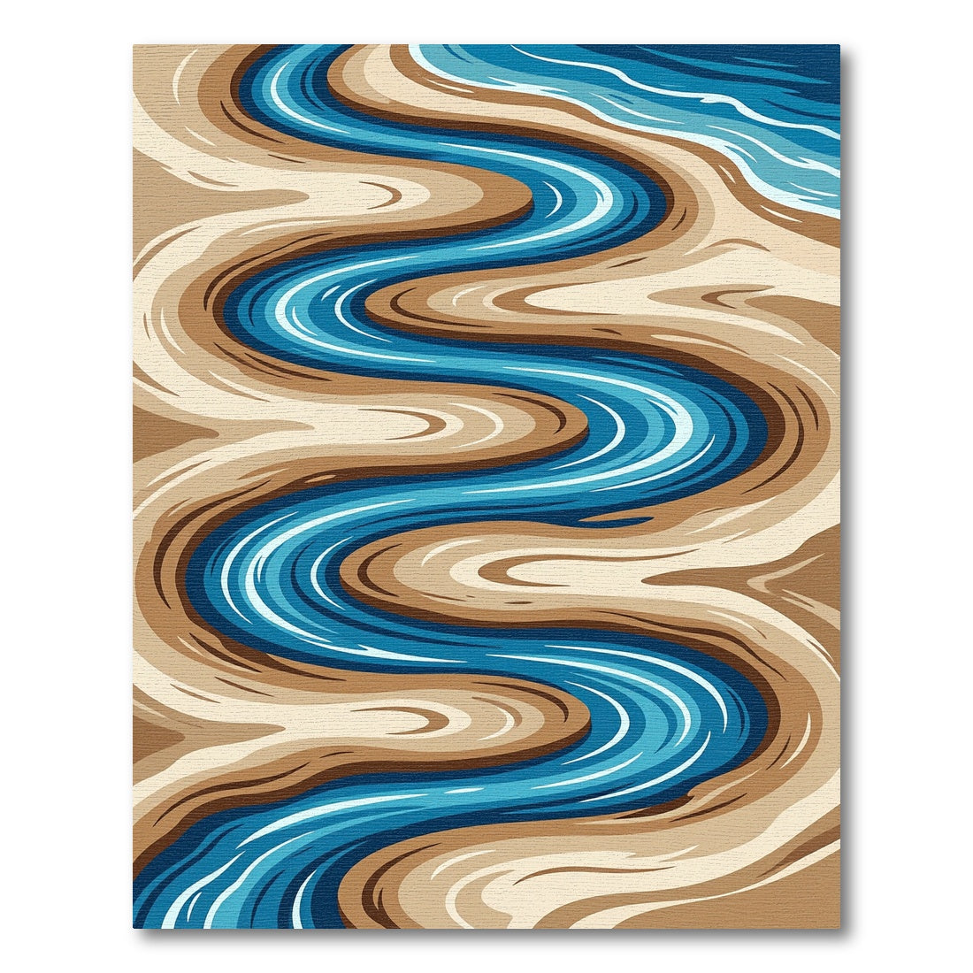 Abstract Winding Blue River Landscape Rug