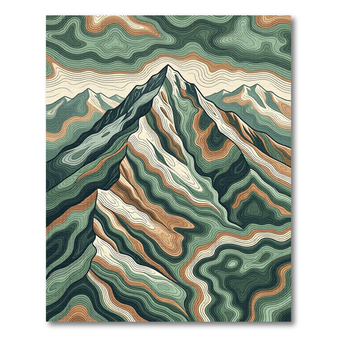 Earthy Sage Topographic Mountain Landscape Rug