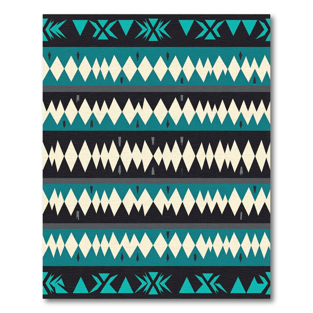 Teal and Cream Geometric Diamond Stripe Rug