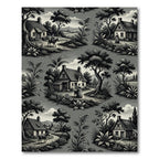 Monochrome Pastoral Toile Countryside Landscape Rug