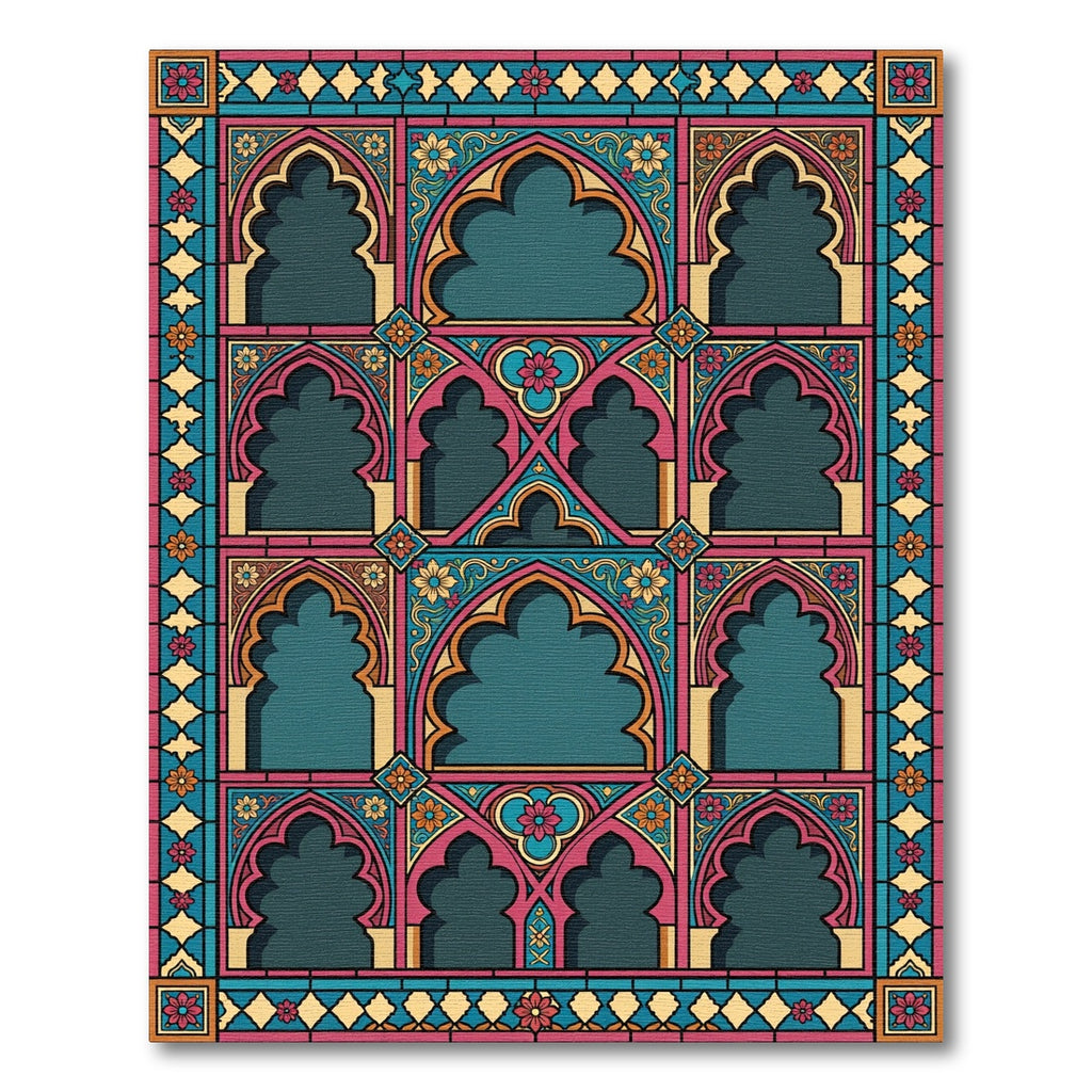 Courageous Teal Pink Arches Floral Rug