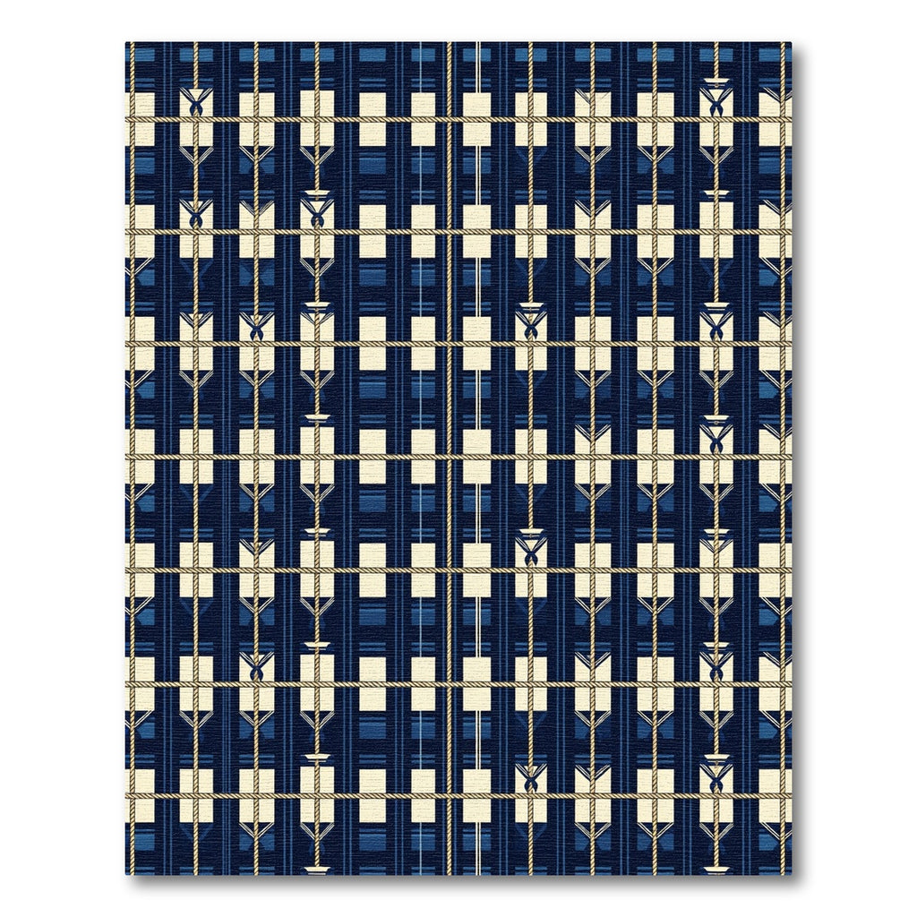 Navy Blue Nautical Grid Rope Lattice Rug