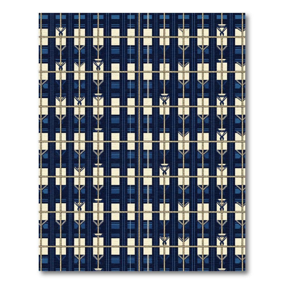 Navy Blue Nautical Grid Rope Lattice Rug