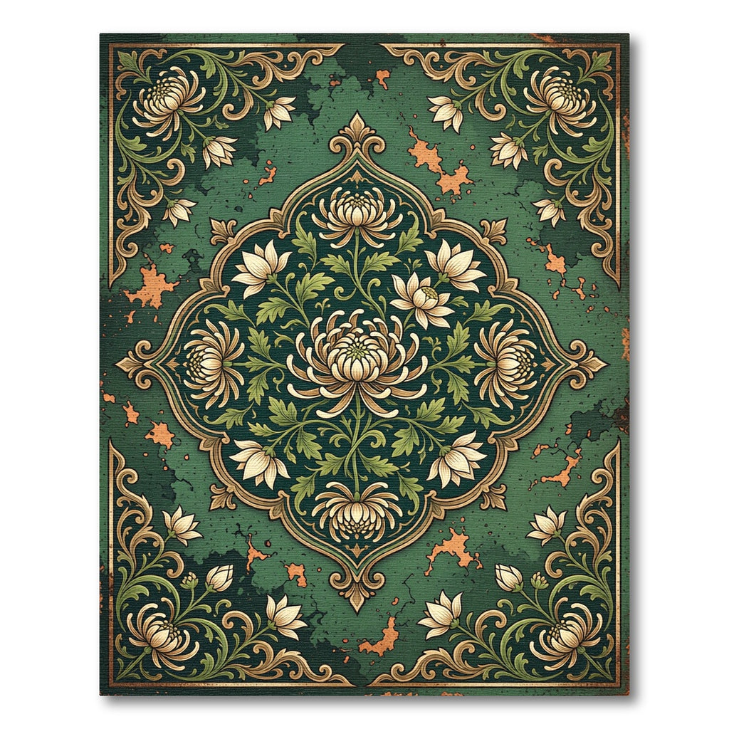 Ornate Floral Bloom Emerald Area Rug