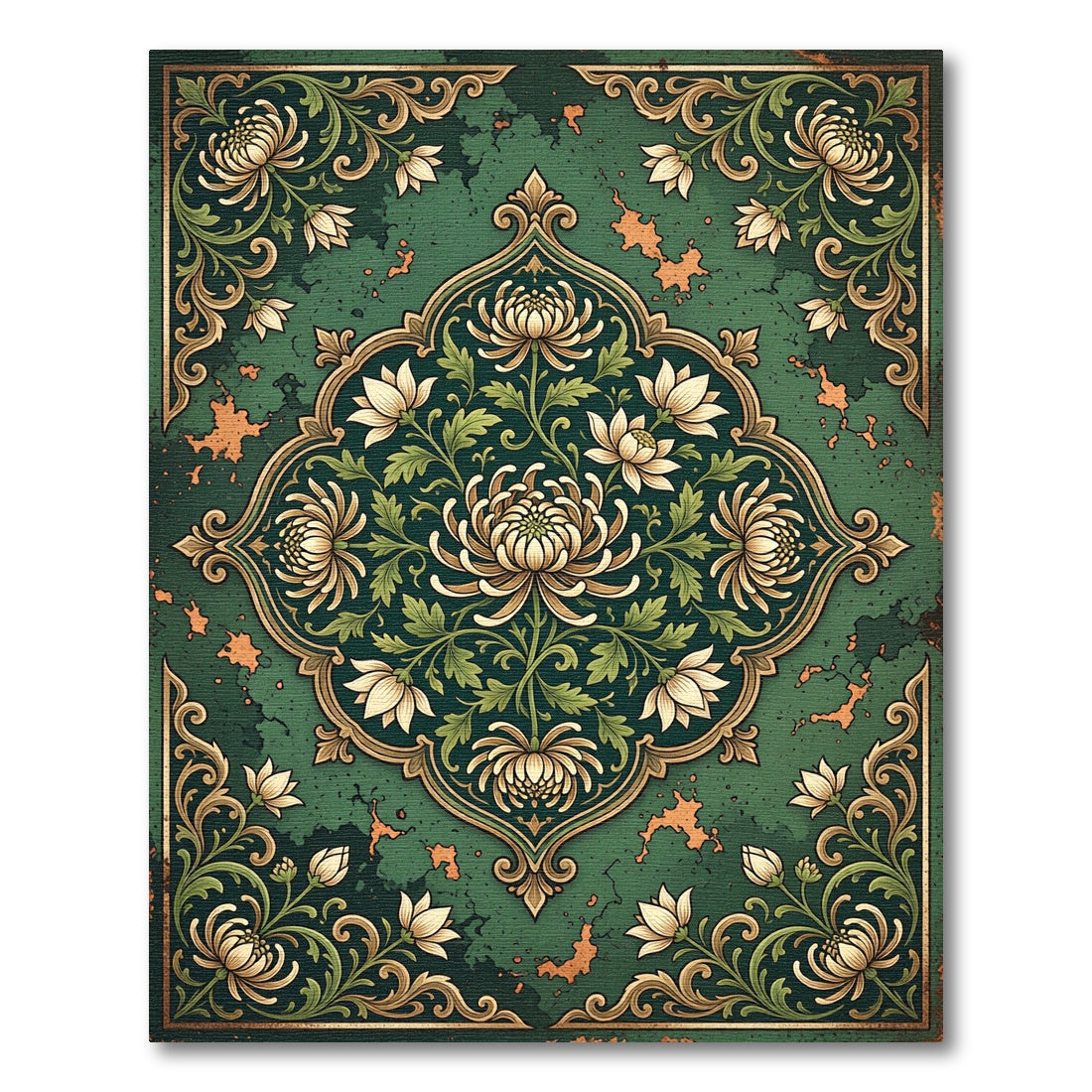 Ornate Floral Bloom Emerald Area Rug